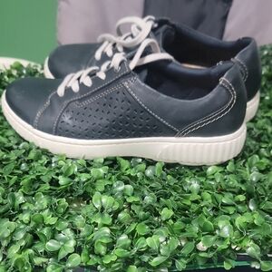 Clarks Blue Leather Shoes with White Accents